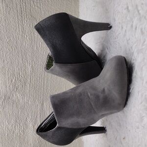 Dexflex Comfort Grey Metallic Suede Fabric Upper Almond Toe Side Zip Ankle Boot